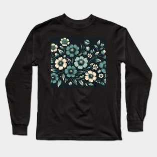 Teal Floral Illustration Long Sleeve T-Shirt